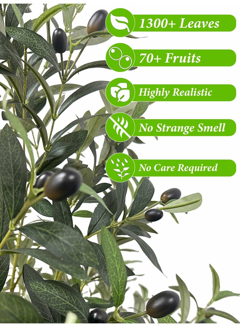 MUXUE 6FT(180CM) Artificial Olive Tree with White Pot - 1300 Realistic Leaves & 71 Fruits, Large Faux Plant for Home, Office & Gift Decor - Image 5